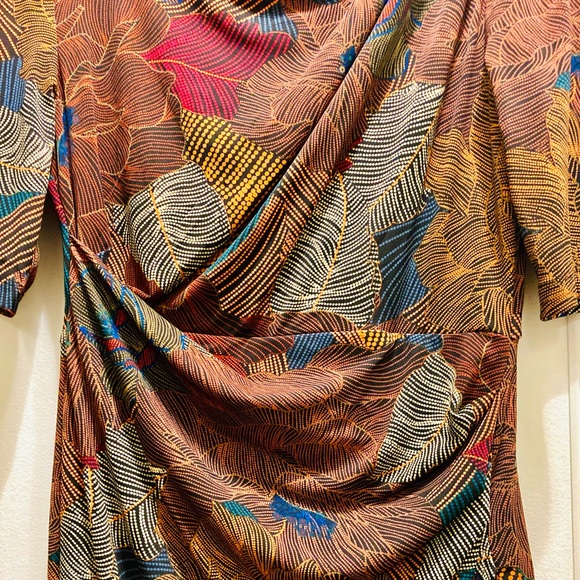Multicolored Leaf Print Faux Wrap Dress - Picture 6 of 12